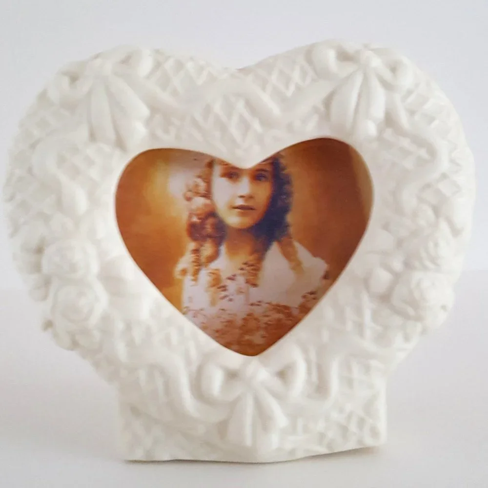 Heart Picture Frame Unglazed Embossed Ceramic 4.5W x 4